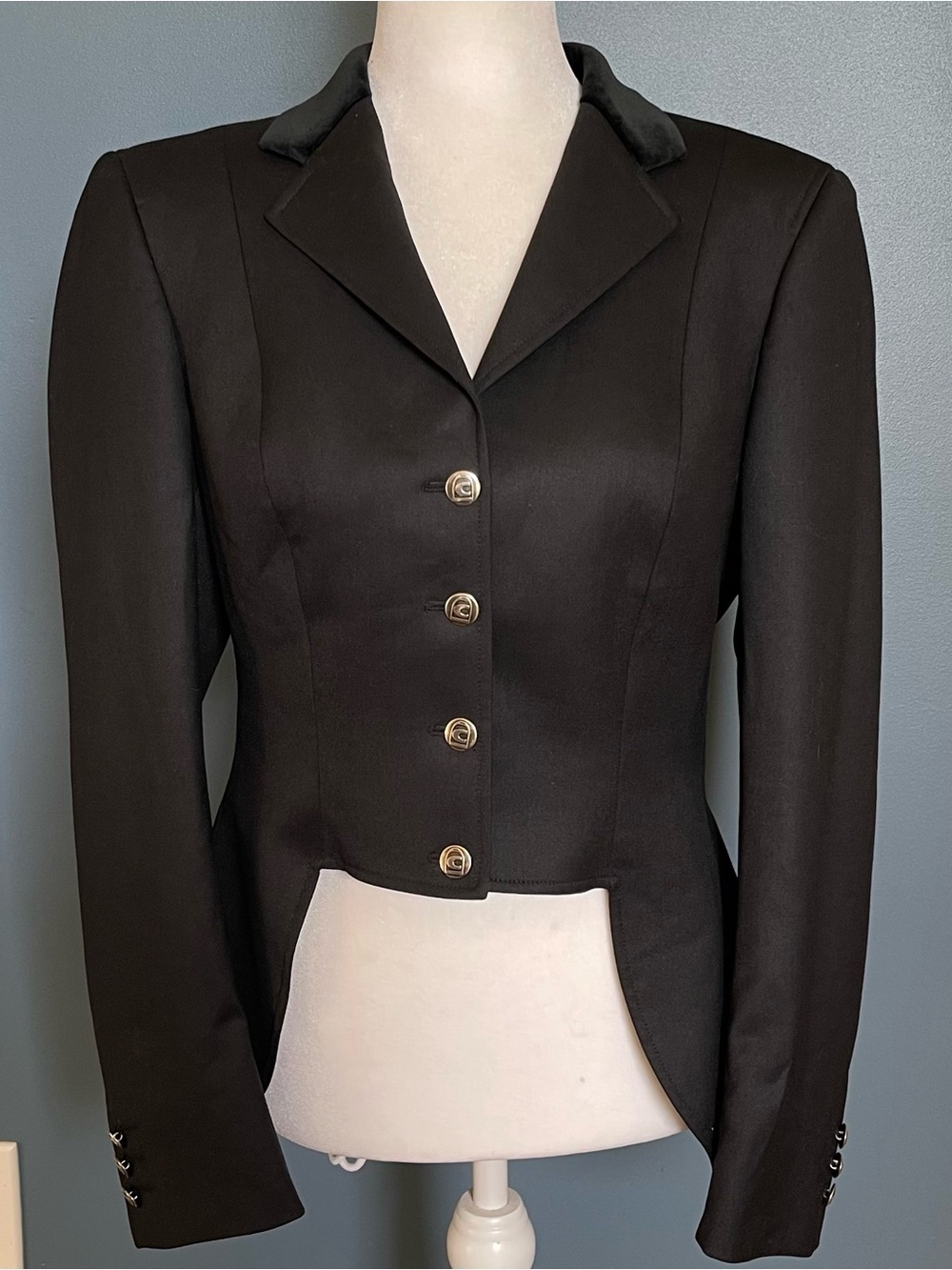 Cavallo Black Equestrian Dressage Shadbelly Show Coat Jacket - Size Small